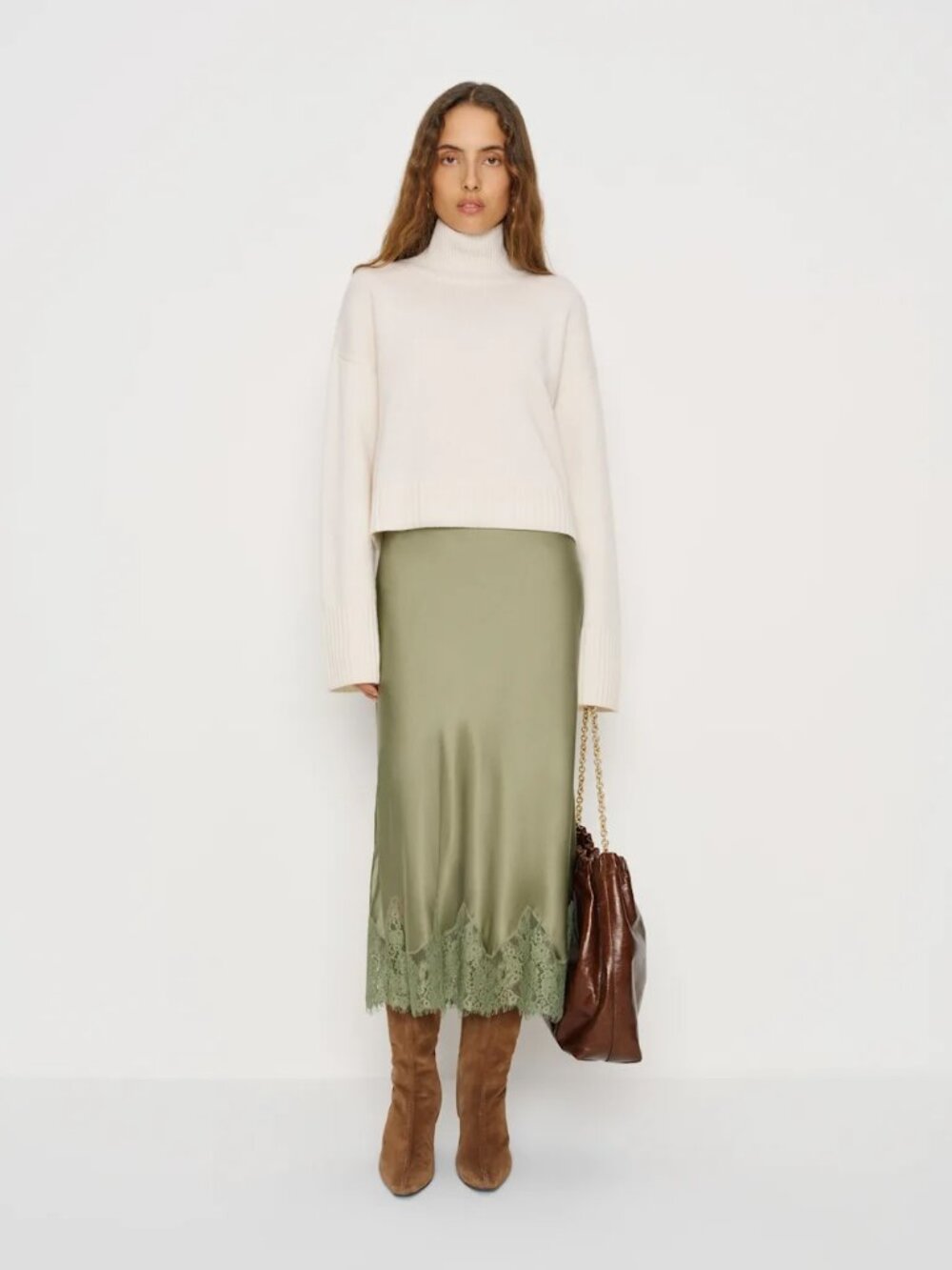 Reformation Carolina Silk Skirt Green - Size XS